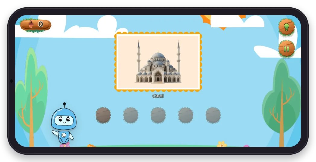 Diltigo Nokta Nokta oyunu telefonda: cami resmi ve altında boyanacak noktalar
