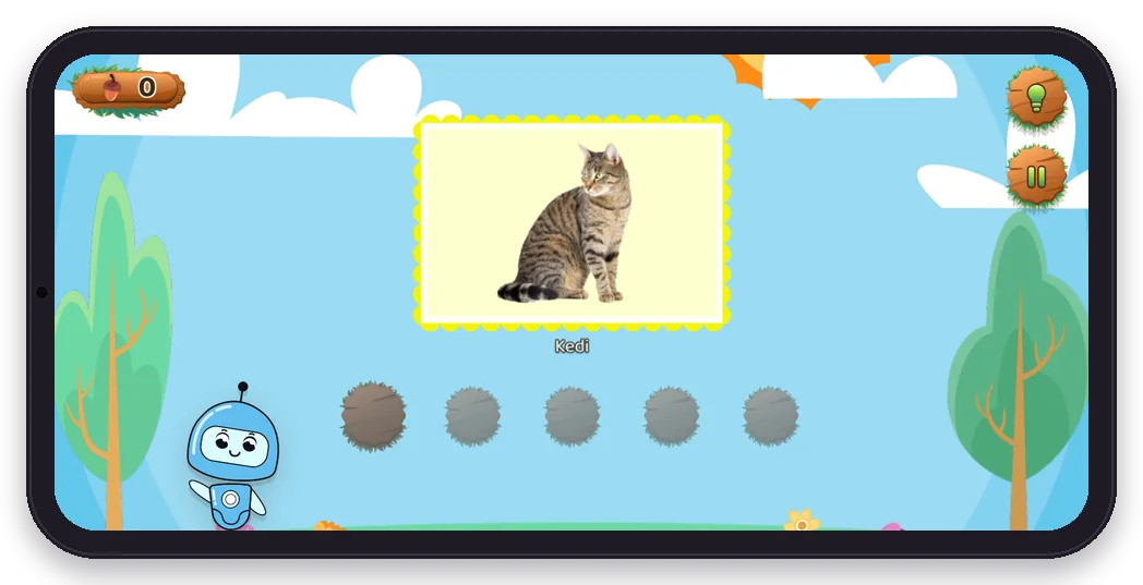 Diltigo Nokta Nokta oyunu telefonda: kedi resmi ve altında boyanacak noktalar