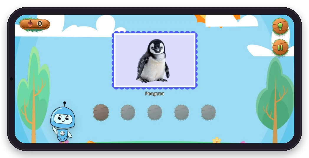 Diltigo Nokta Nokta oyunundan bir ekran: penguen resmi ve altında boyanacak noktalar