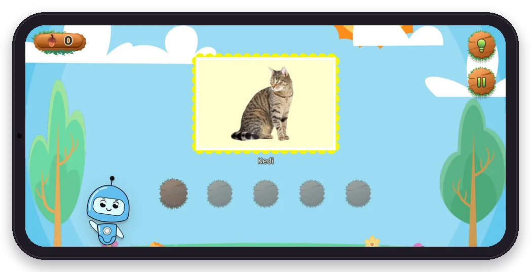 Diltigo Nokta Nokta oyunu telefonda: kedi resmi ve altında boyanacak noktalar