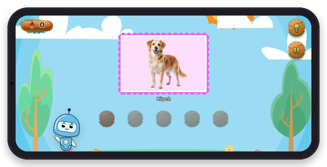 Diltigo Nokta Nokta oyunu telefonda: köpek resmi ve altında boyanacak noktalar