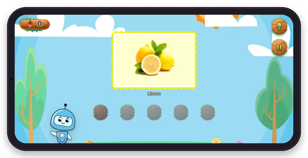Diltigo Nokta Nokta oyunundan bir ekran: limon resmi ve altında boyanacak noktalar