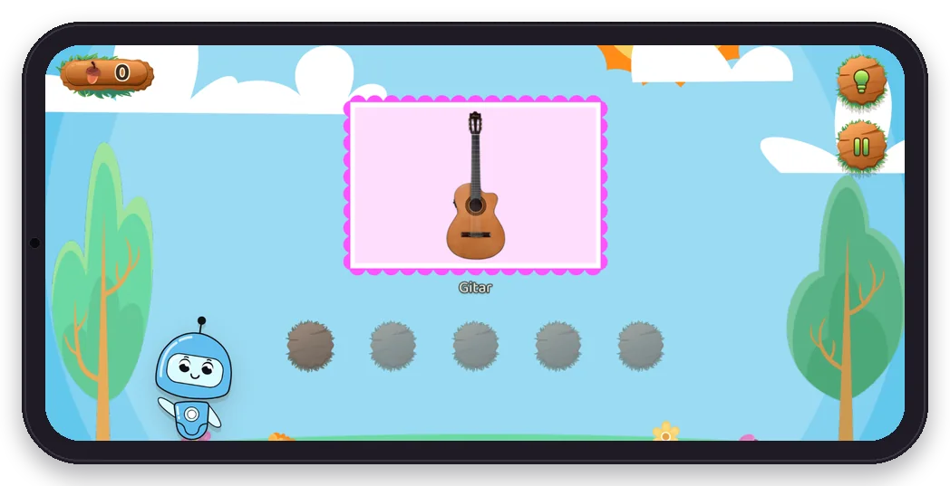 Diltigo Nokta Nokta oyunu telefonda: gitar resmi ve altında boyanacak noktalar