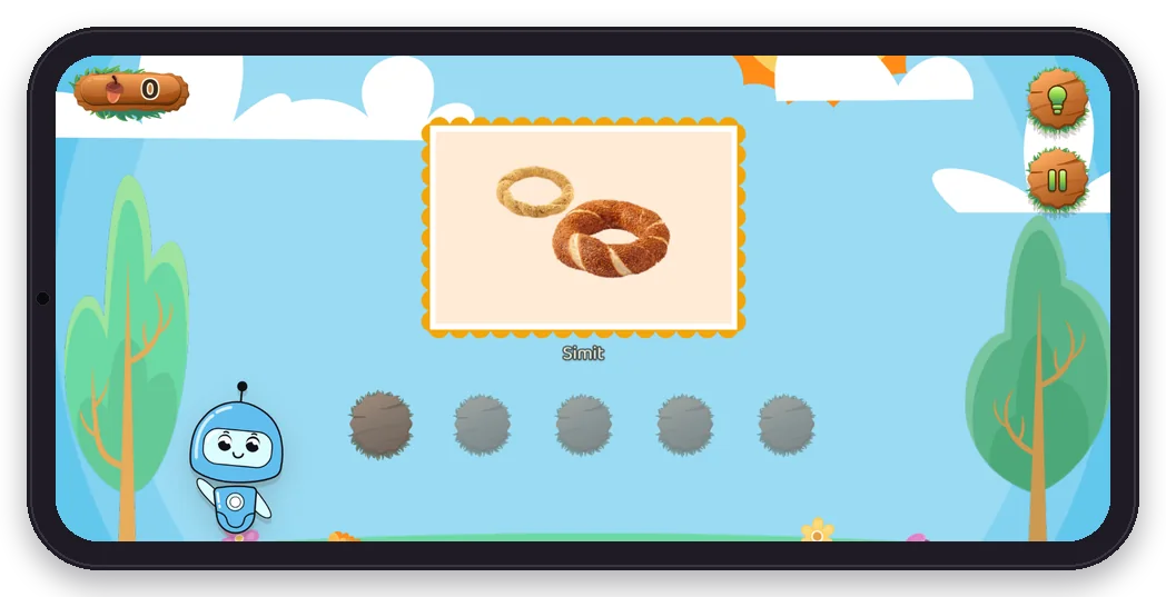 Diltigo Nokta Nokta oyunundan bir ekran: simit resmi ve altında boyanacak noktalar