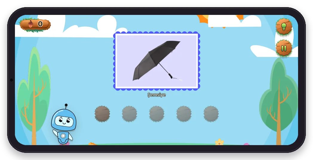 Diltigo Nokta Nokta oyunundan bir ekran: şemsiye resmi ve altında boyanacak noktalar